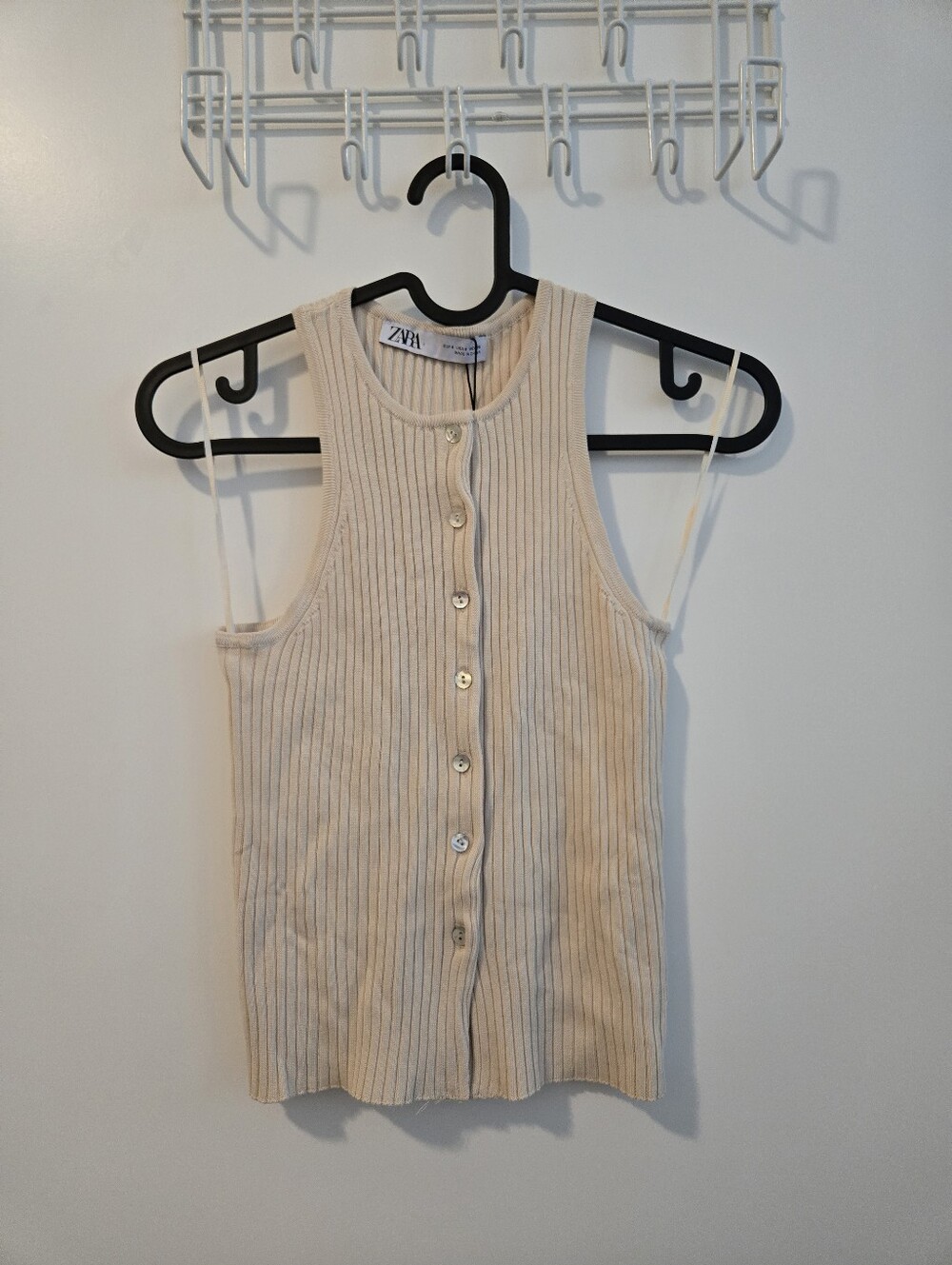 Zara Cream Ribbed Button Tank